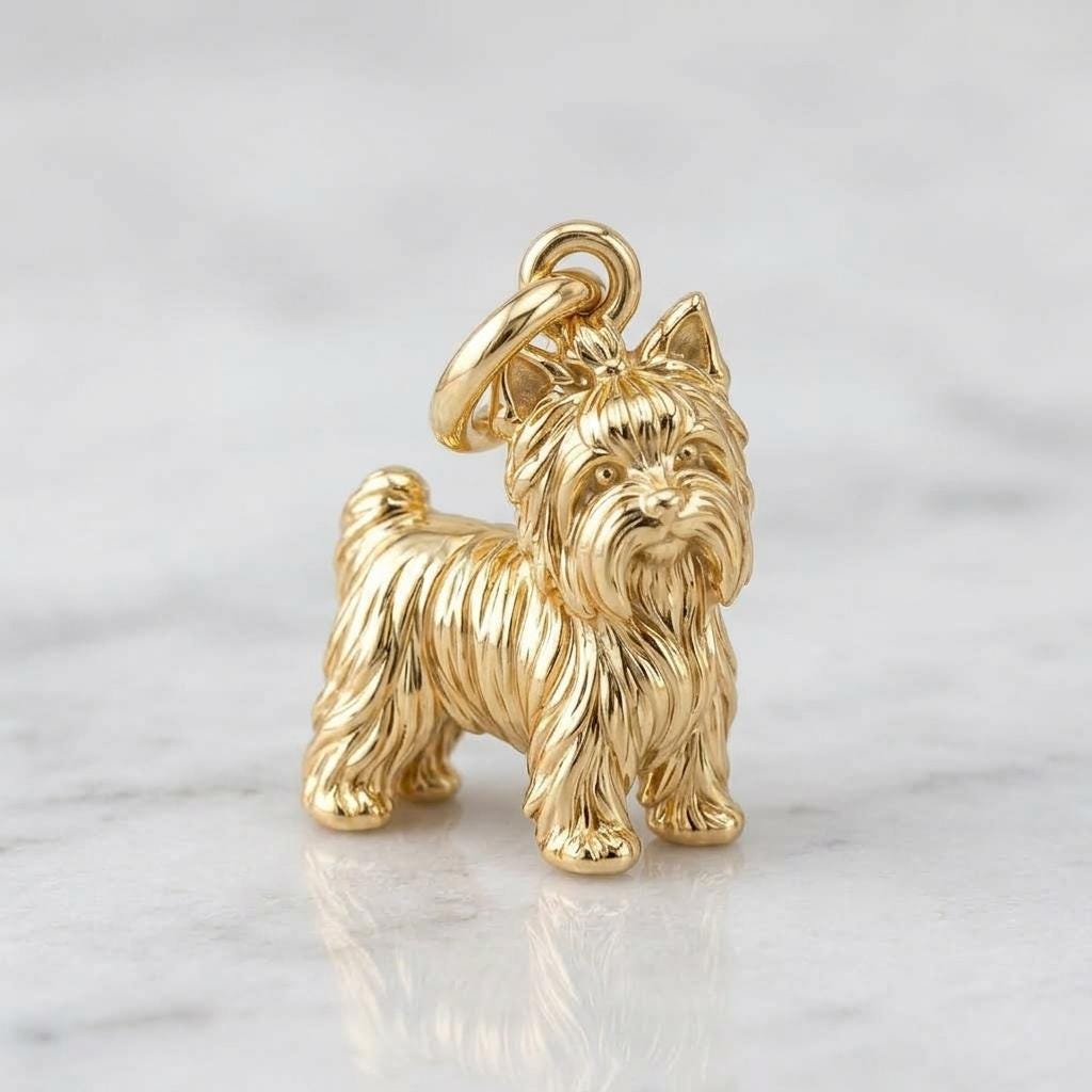 Solid Gold Yorkshire Terrier Bracelet Charm in Yellow, Rose, White Gold or Sterling Silver