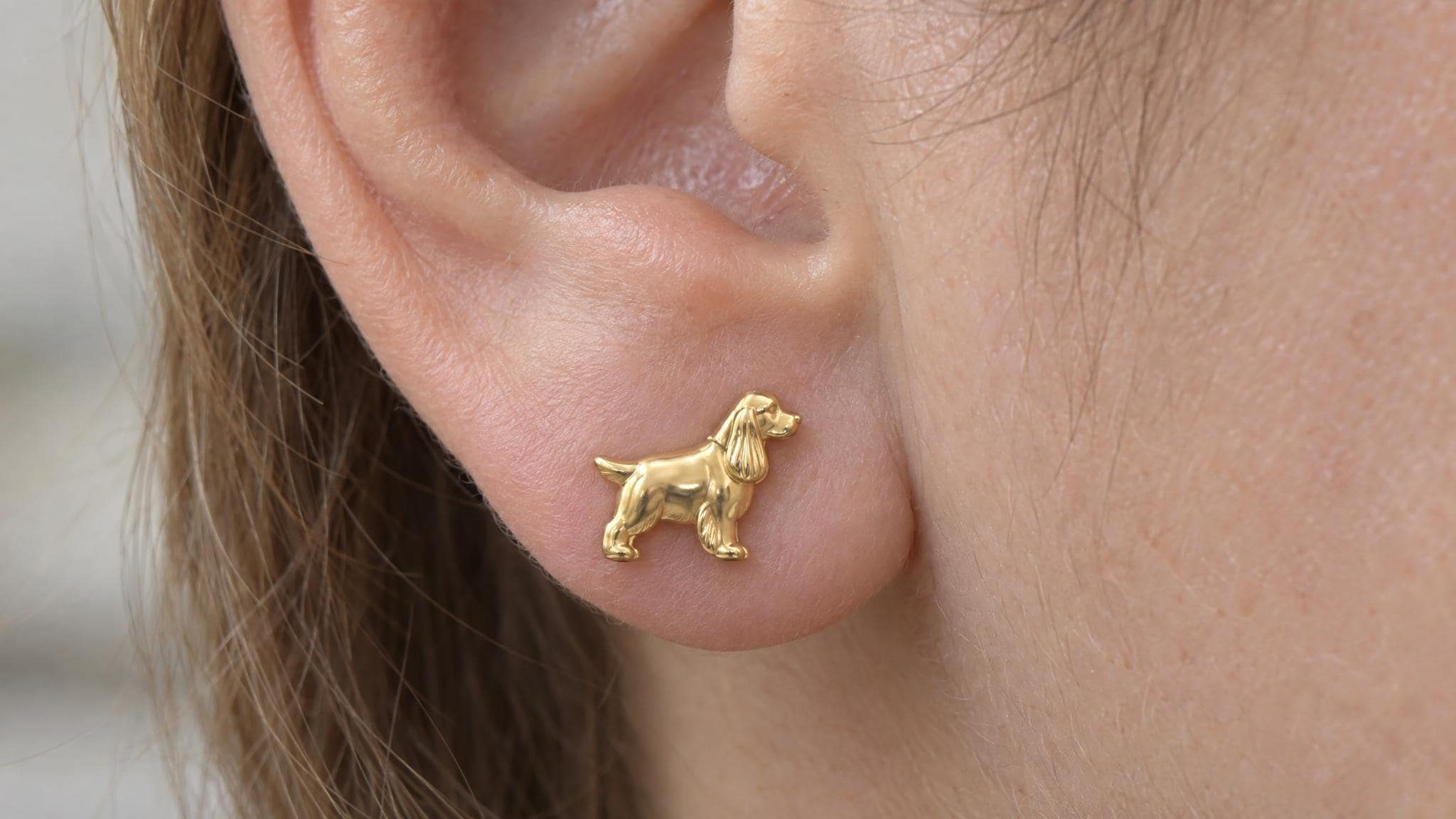 14k Solid Gold Cocker Spaniel Earrings: Cocker Spaniel Jewelry Studs in Yellow Gold, Rose, White, or Silver