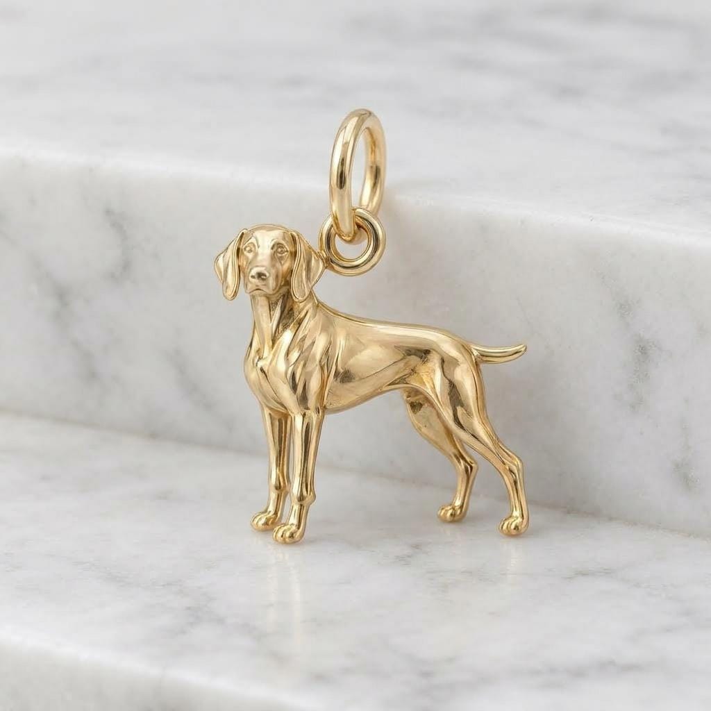 Solid Gold Weimaraner Bracelet Charm in Yellow, Rose, White Gold or Sterling Silver