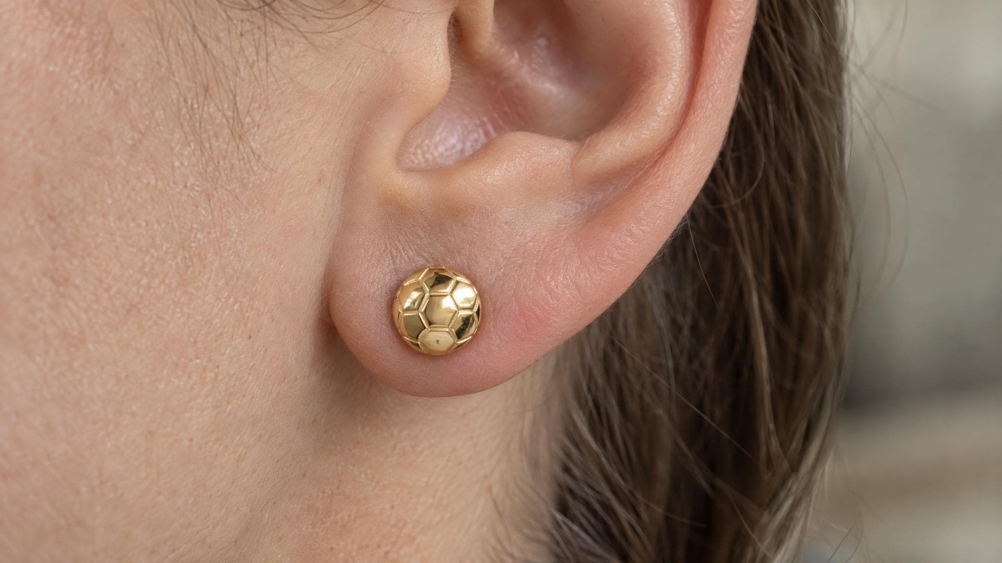 14k Solid Gold Soccer Ball Earrings: Sports Jewelry Studs in Yellow Gold, Rose, White, or Silver
