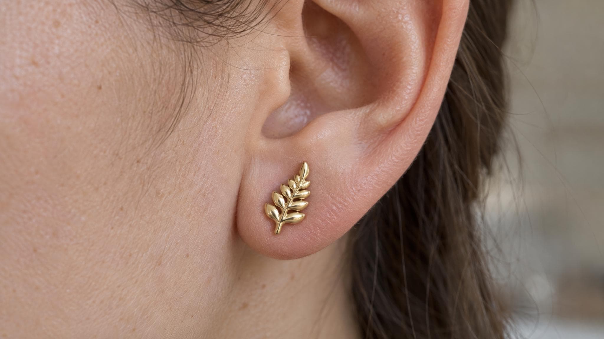 14k Solid Gold Fern Frond Earrings: Botanical Jewelry Studs in Yellow Gold, Rose, White, or Silver