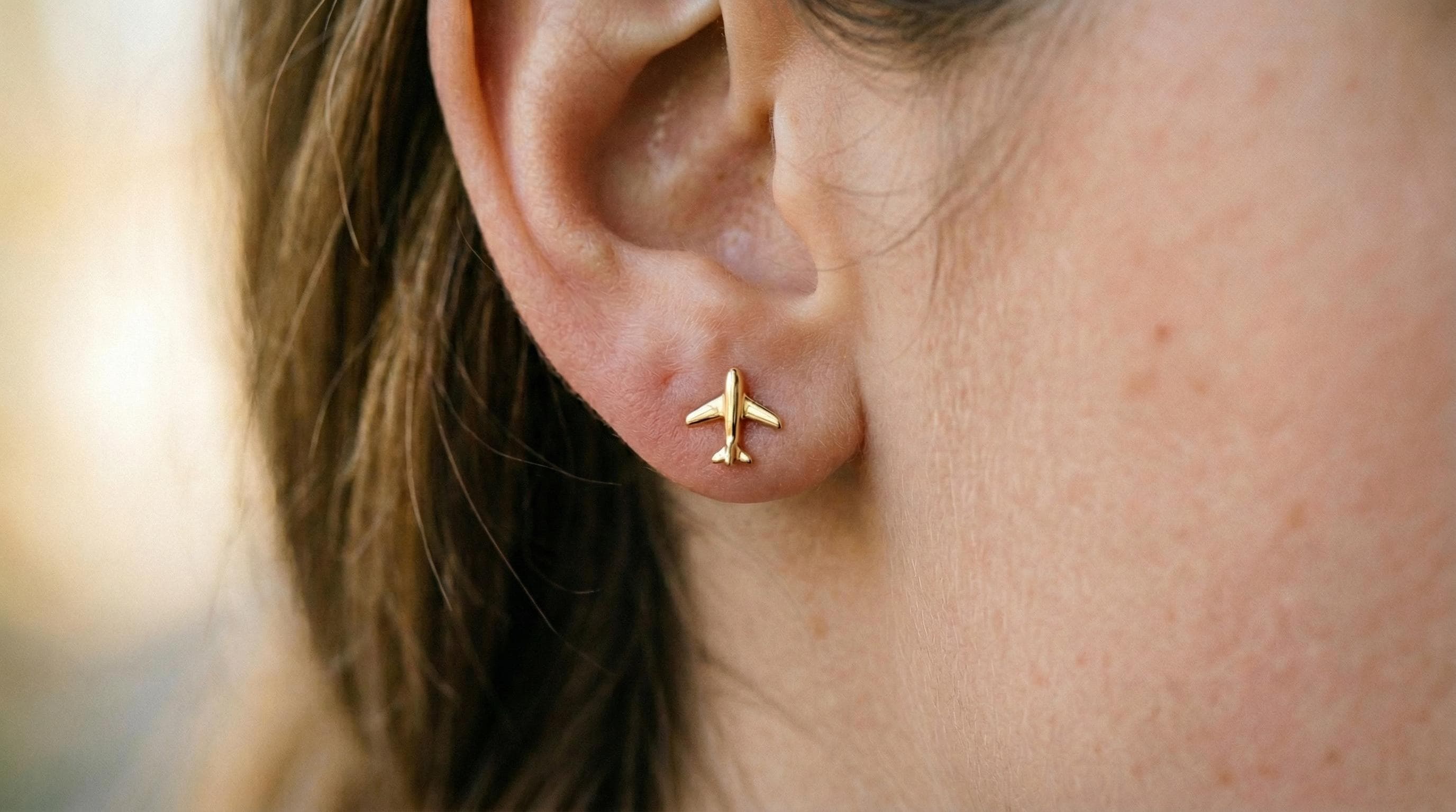 14k Solid Gold Airplane Earrings: Plane Jewelry Studs in Yellow Gold, Rose, White, or Silver