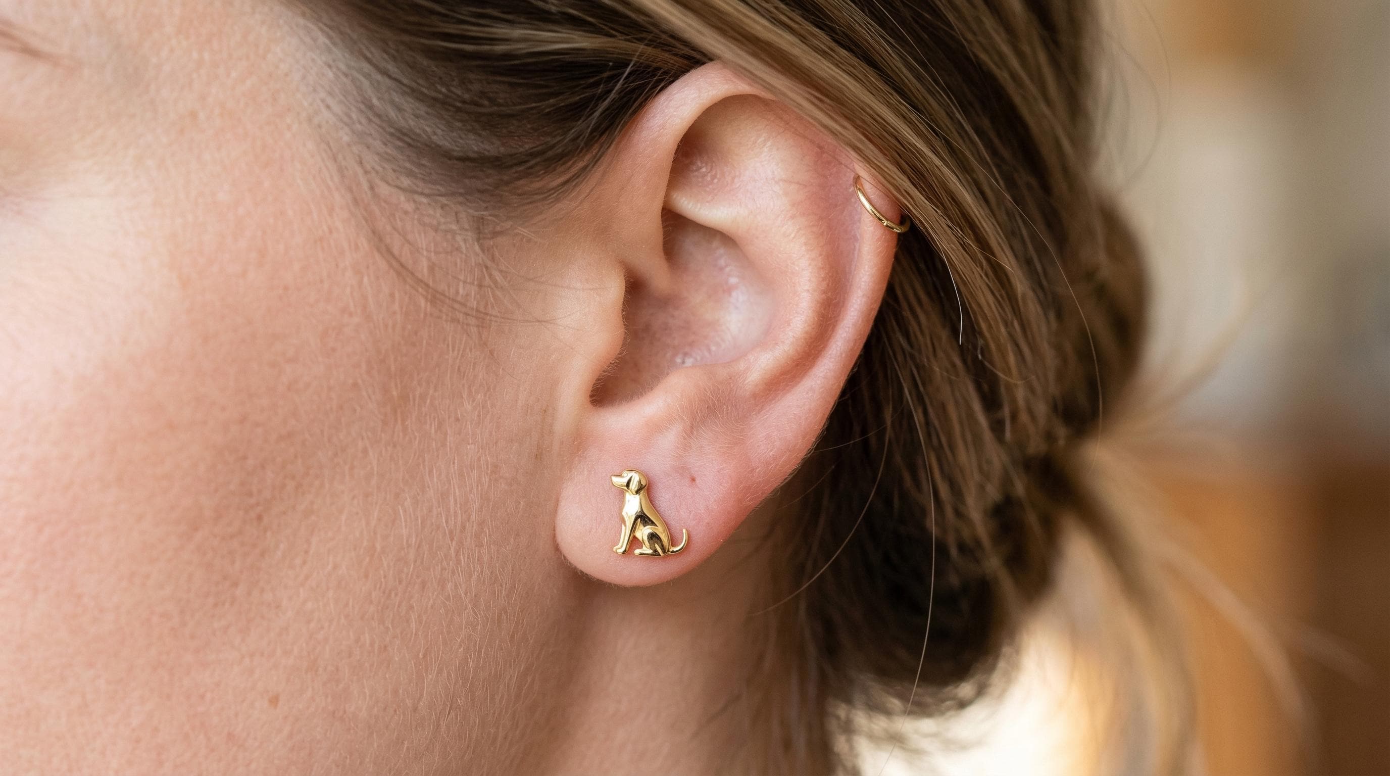 14k Solid Gold Labrador Earrings: Labrador Studs in Yellow, White, Rose, or Silver