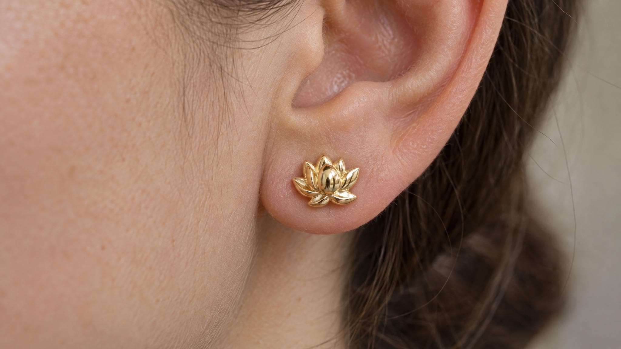 14k Solid Gold Water Lily Earrings: Elegant Floral Jewelry Studs in Yellow Gold, Rose, White, or Silver