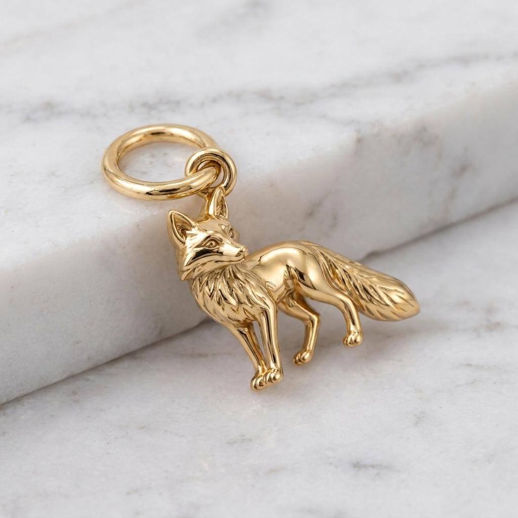 Solid Gold Red Fox Bracelet Charm in Yellow, Rose, White Gold or Sterling Silver