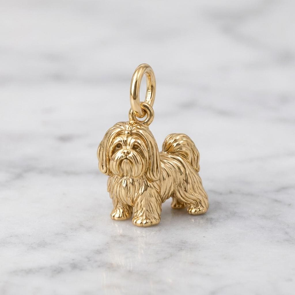Solid Gold Shih Tzu Bracelet Charm in Yellow, Rose, White Gold or Sterling Silver