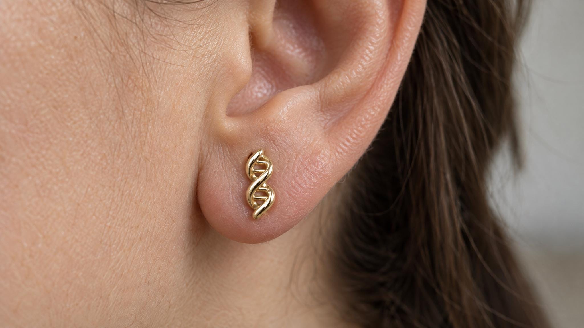 14k Solid Gold DNA Helix Earrings: Double Helix Jewelry Studs in Yellow Gold, Rose, White, or Silver