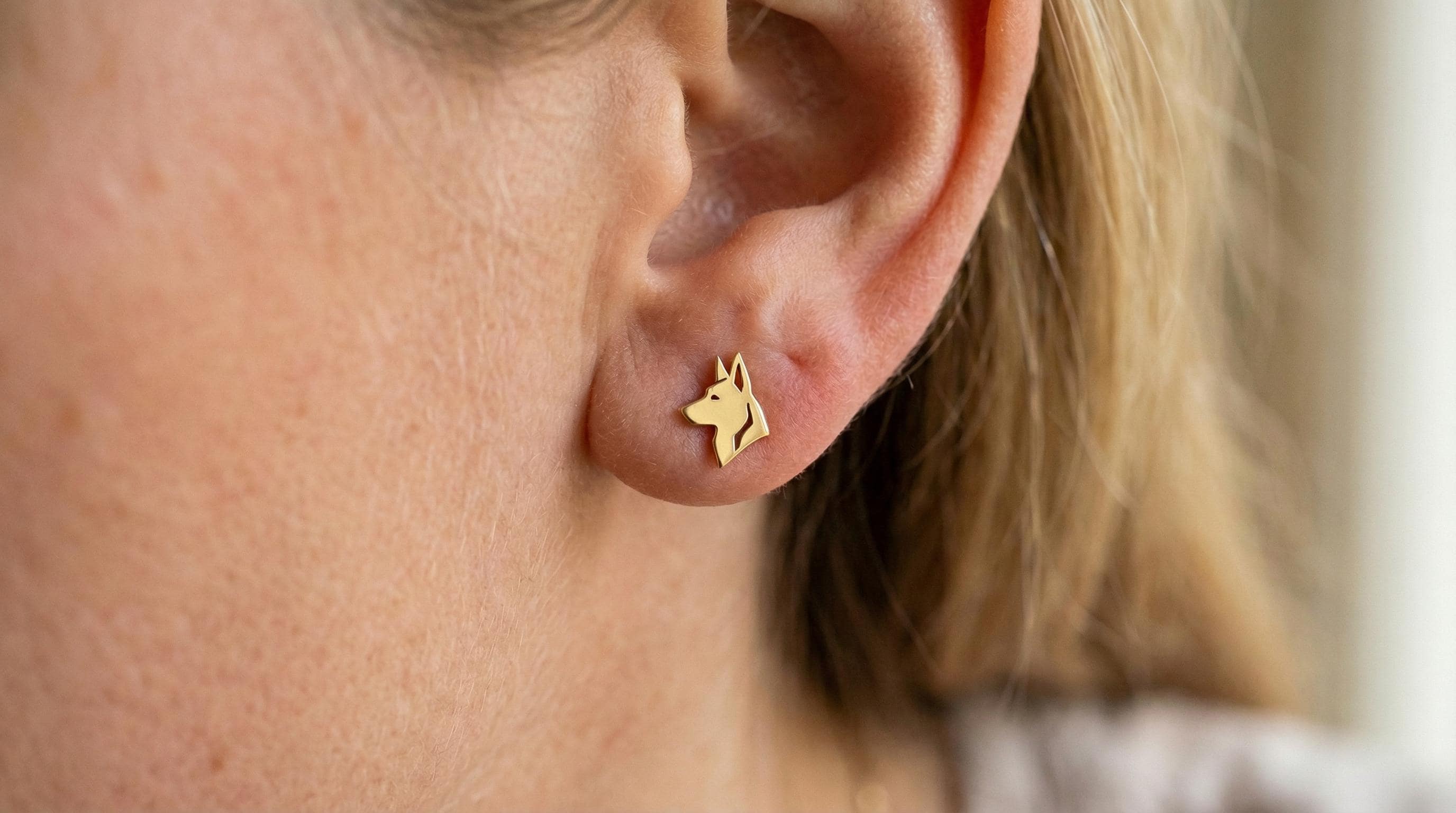 14k Solid Gold German Shepherd Earrings: German Shepherd Studs in Solid Gold or Silver