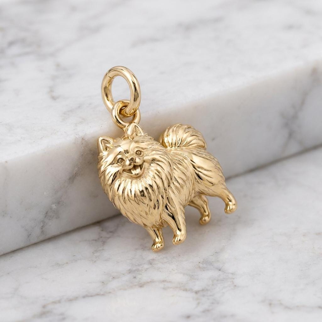 Solid Gold Pomeranian Bracelet Charm in Yellow, Rose, White Gold or Sterling Silver
