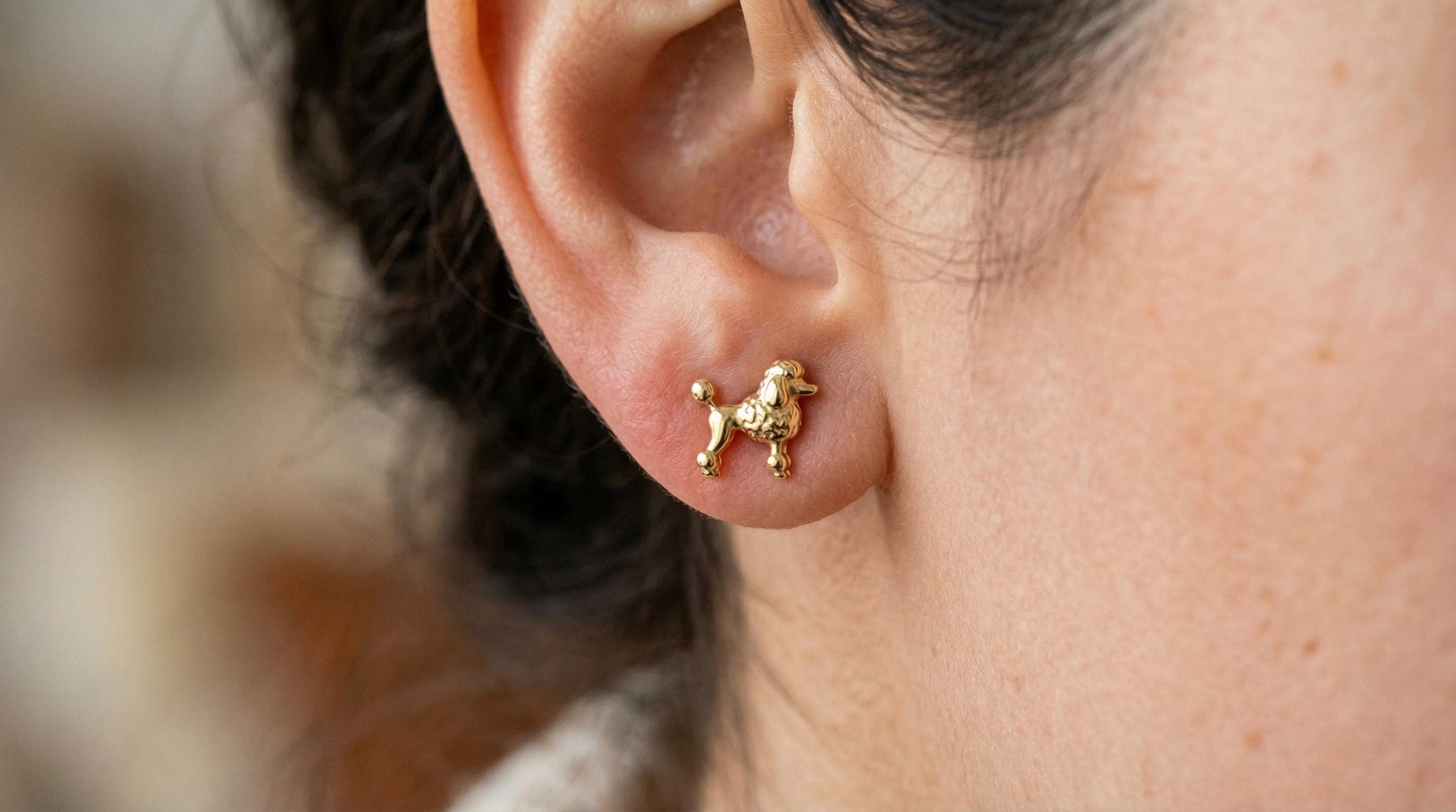 14k Solid Gold Poodle Earrings: Poodle Jewelry Studs in Yellow, Rose, White, or Silver