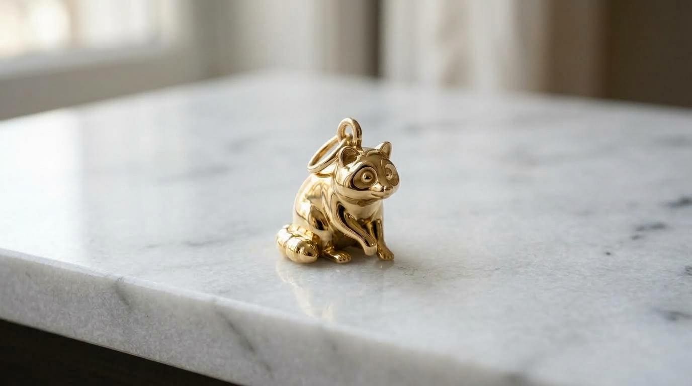 Solid Gold Raccoon Bracelet Charm in Yellow, Rose, White Gold or Sterling Silver