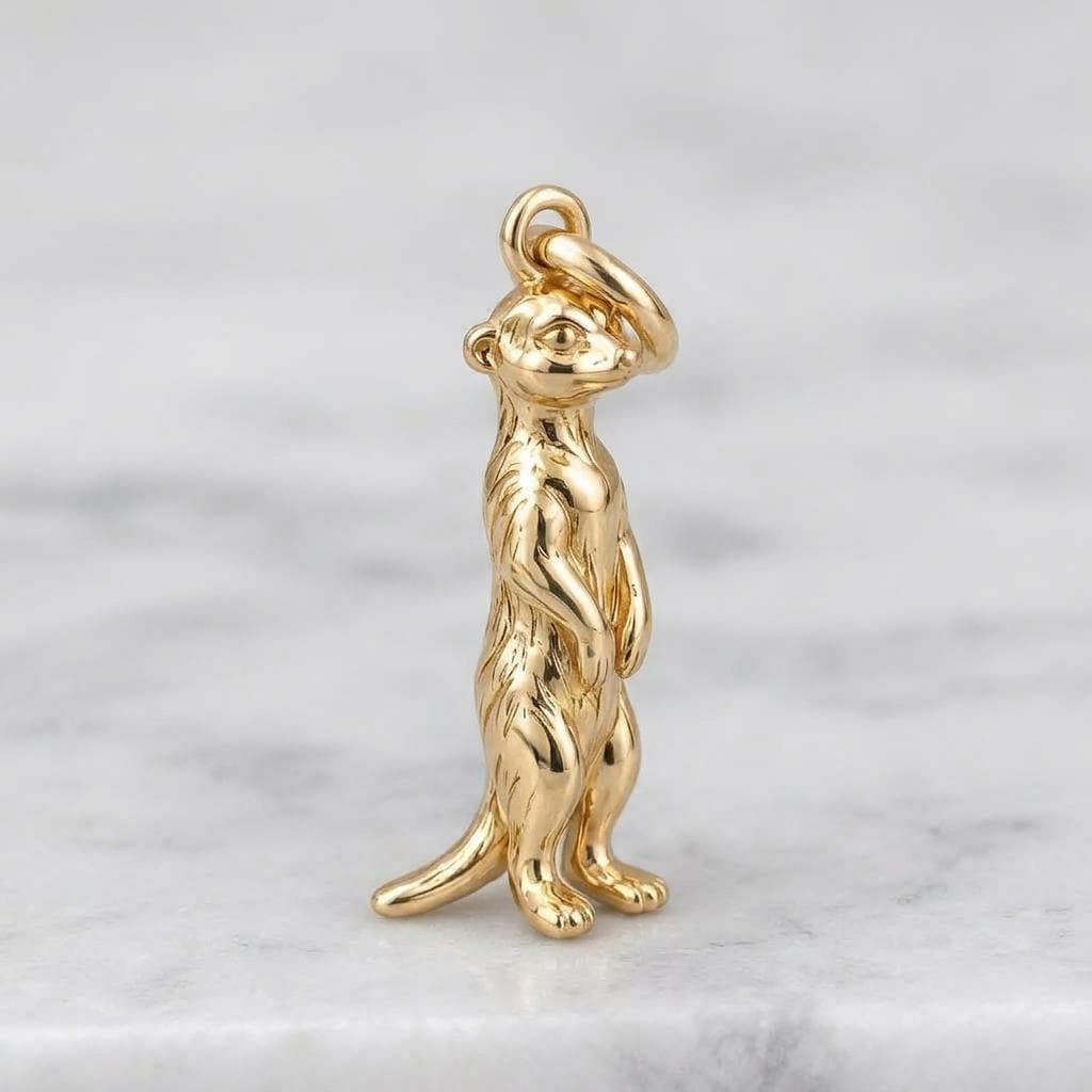 Solid Gold Meerkat Bracelet Charm in Yellow, Rose, White Gold or Sterling Silver