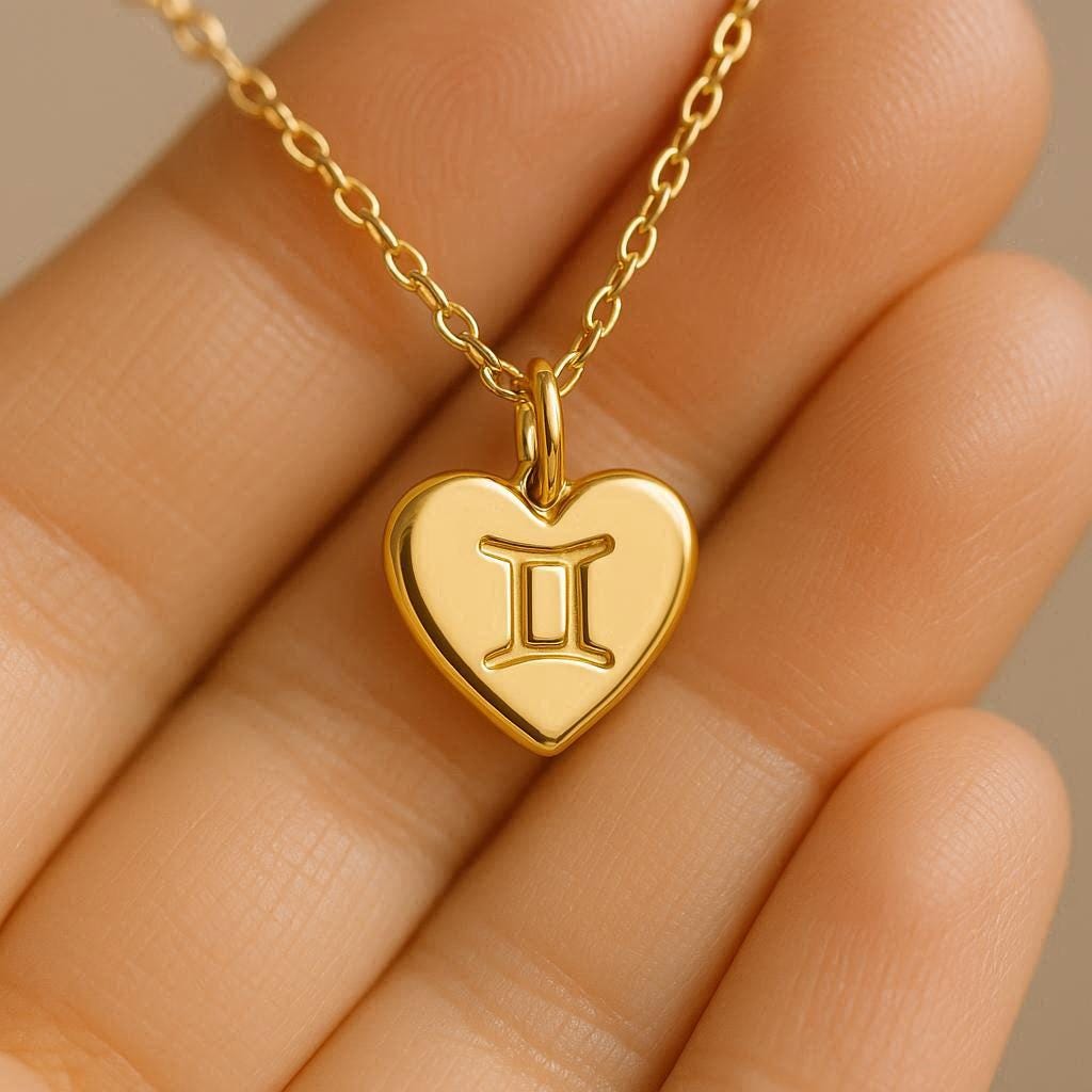 Gold Gemini Charm Necklace Yellow Gold Astrological Pendant Gemini Necklace Solid Gold Horoscope Zodiac Charm Dainty Gemini Jewelry
