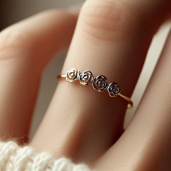 Minimalist Rose Ring Yellow Gold Rose Ring Roses Ring Rose Jewelry Dainty Solid Gold Rose Gift Flower Gold White Gold Rose Gold