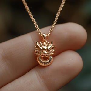 Gold Chinese Dragon Charm Necklace Yellow Gold Chinese Pendant Dragon Necklace Solid Gold Minimalist Chinese Charm Dainty Dragon Jewelry