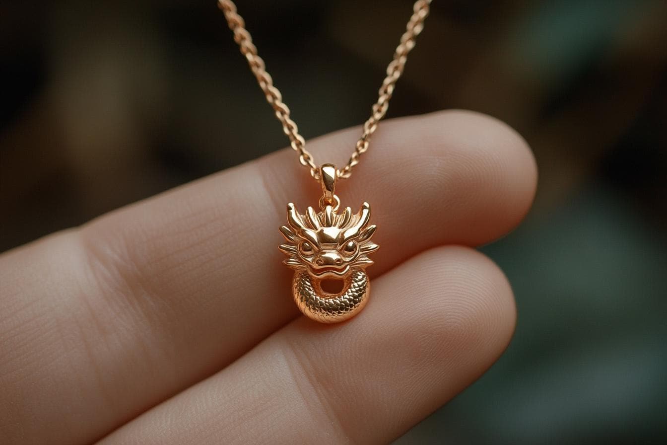 Gold Chinese Dragon Charm Necklace Yellow Gold Chinese Pendant Dragon Necklace Solid Gold Minimalist Chinese Charm Dainty Dragon Jewelry