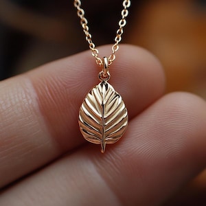 Gold Leaf Charm Necklace Yellow Gold Nature Pendant Leaf Necklace Solid Gold Minimalist Nature Charm Dainty Leaf Jewelry