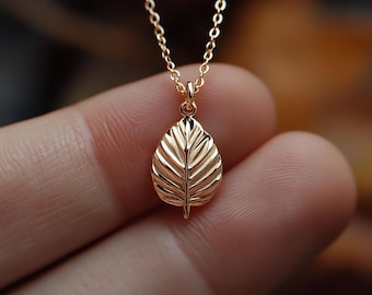 Gold Leaf Charm Necklace Yellow Gold Nature Pendant Leaf Necklace Solid Gold Minimalist Nature Charm Dainty Leaf Jewelry