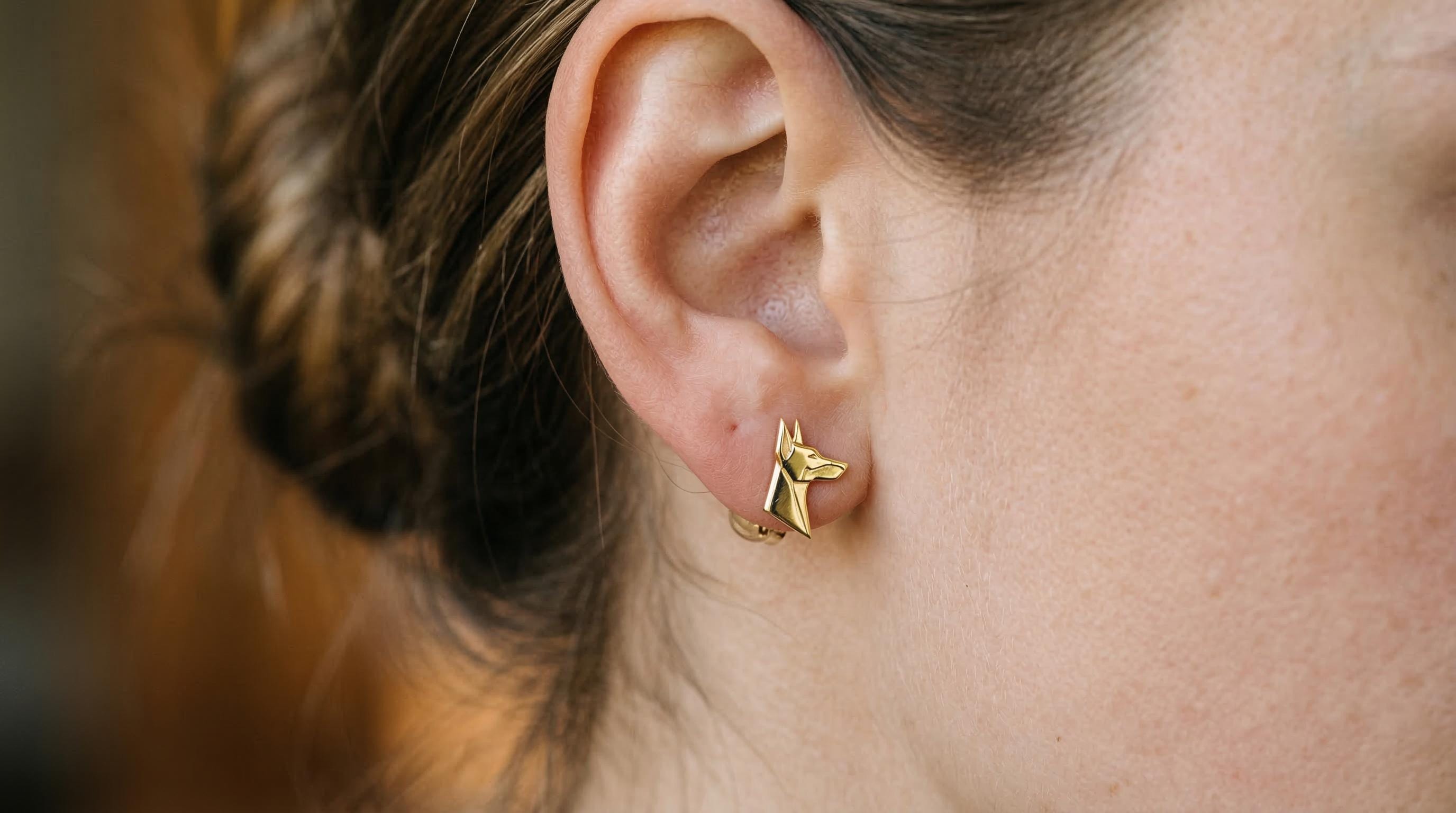 14k Solid Gold Doberman Earrings: Doberman Pinscher Jewelry Studs in Yellow Gold, Rose, White, or Silver