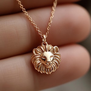Gold Lion Charm Necklace Yellow Gold Wildlife Pendant Lion Necklace Solid Gold Minimalist Wildlife Charm Dainty Africa Jewelry