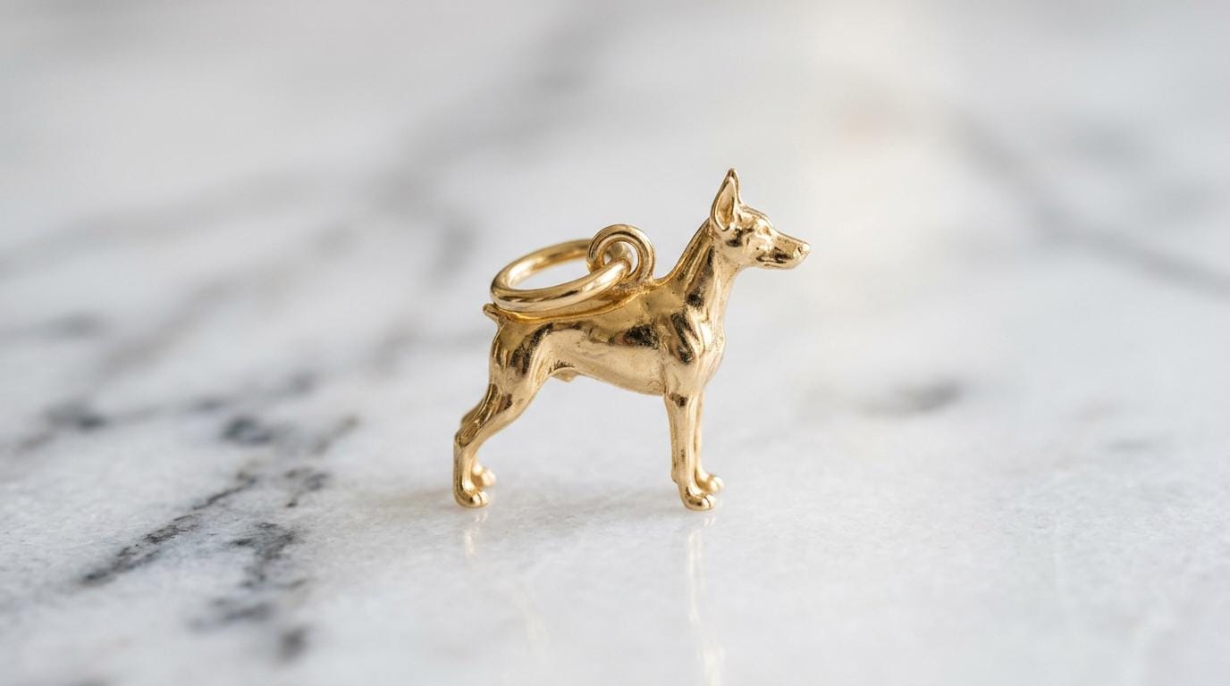 Solid Gold Doberman Bracelet Charm in Yellow, Rose, White Gold or Sterling Silver
