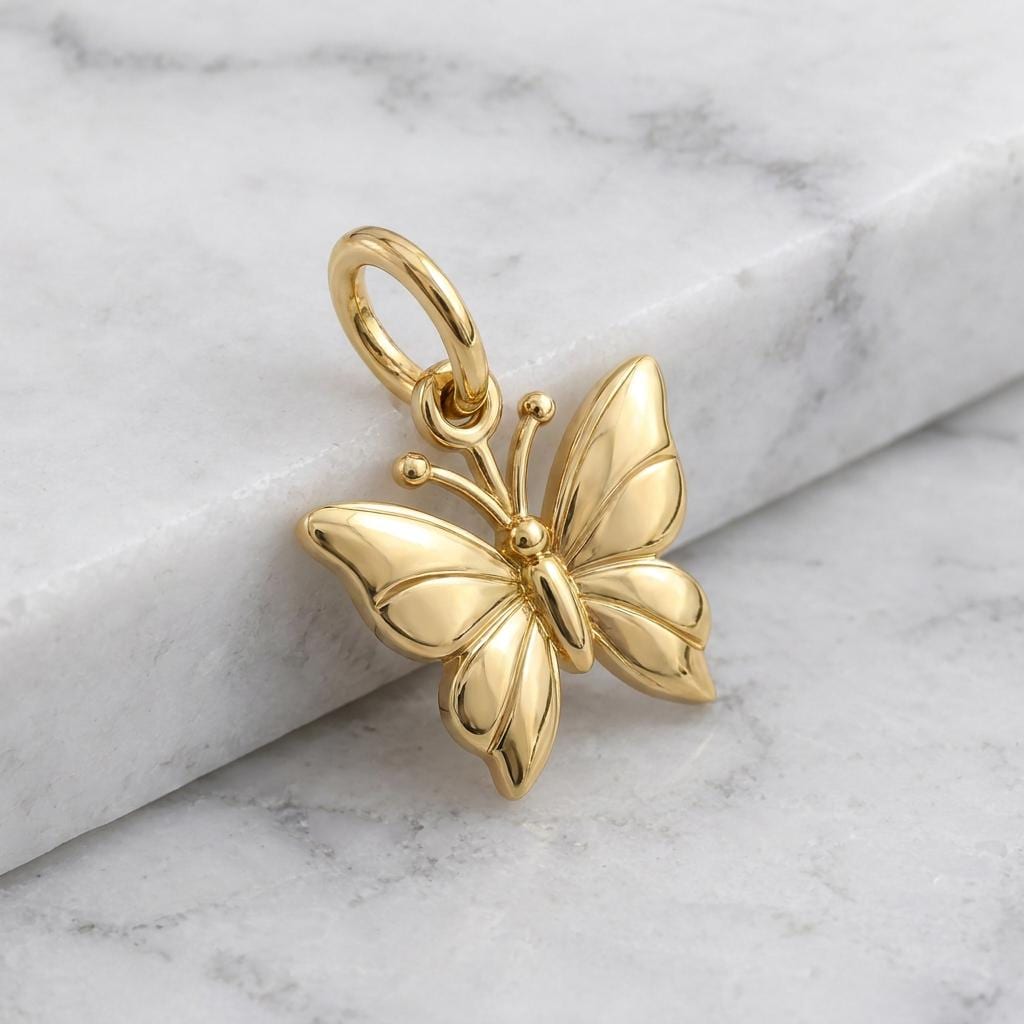 Solid Gold Butterfly Bracelet Charm in Yellow, Rose, White Gold or Sterling Silver