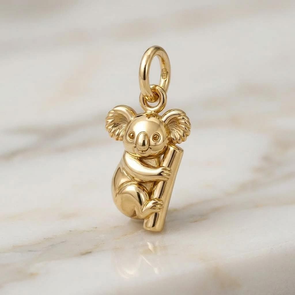 Solid Gold Koala Bracelet Charm in Yellow, Rose, White Gold or Sterling Silver