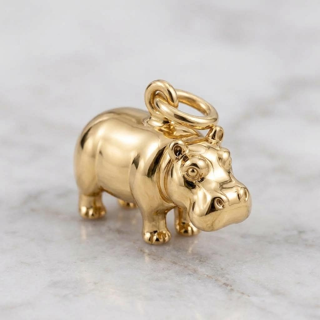 Solid Gold Hippopotamus Bracelet Charm in Yellow, Rose, White Gold or Sterling Silver