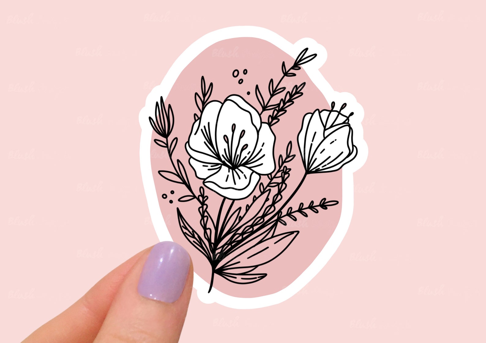 Floral blush Vinyl Sticker Flower Sticker Floral Sticker Etsy