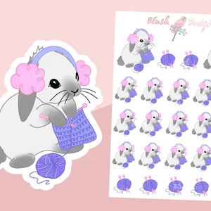 Knitting Planner Stickers - Planner Stickers - Knitting - Character Stickers - Bunny Stickers - Craft Icon Stickers - Cute Planner Stickers