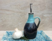 Black and Turquoise Oil Dispenser with Handle, 11 ounce Olive Oil Pourer with Handle, Olive Oil Cruet