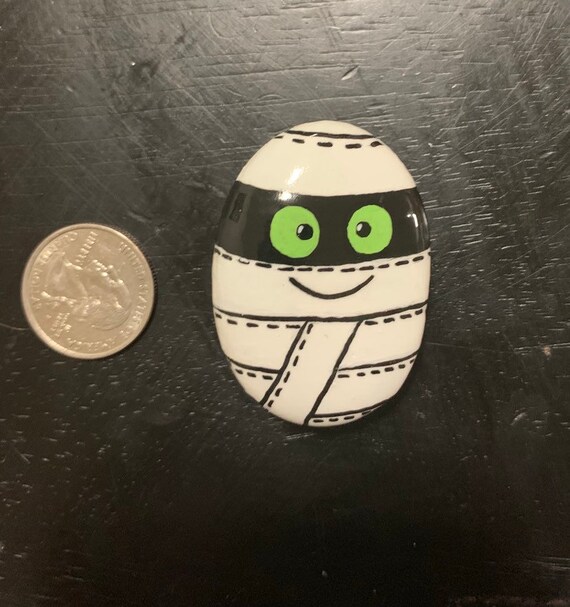 Hand Painted Halloween Mummy Rock Etsy