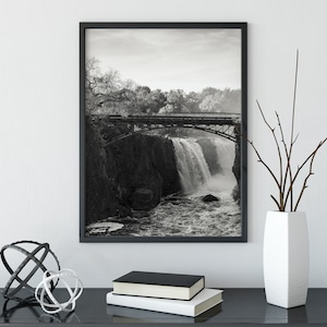 Waterfall, pretty waterfall, black and white, water, river, nature park, home decor, digital photo, digital print, wall art