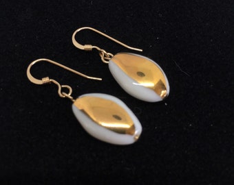 Snow white and gold handmade earrings 14 k gold filled hooks
