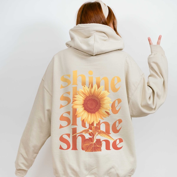 Shine Bright Hooded Sweatshirt | Sunflower Oversized Hoodie | Boho Chic | Groovy Graphics | Retro Vintage Floral Art | Minimalist Design