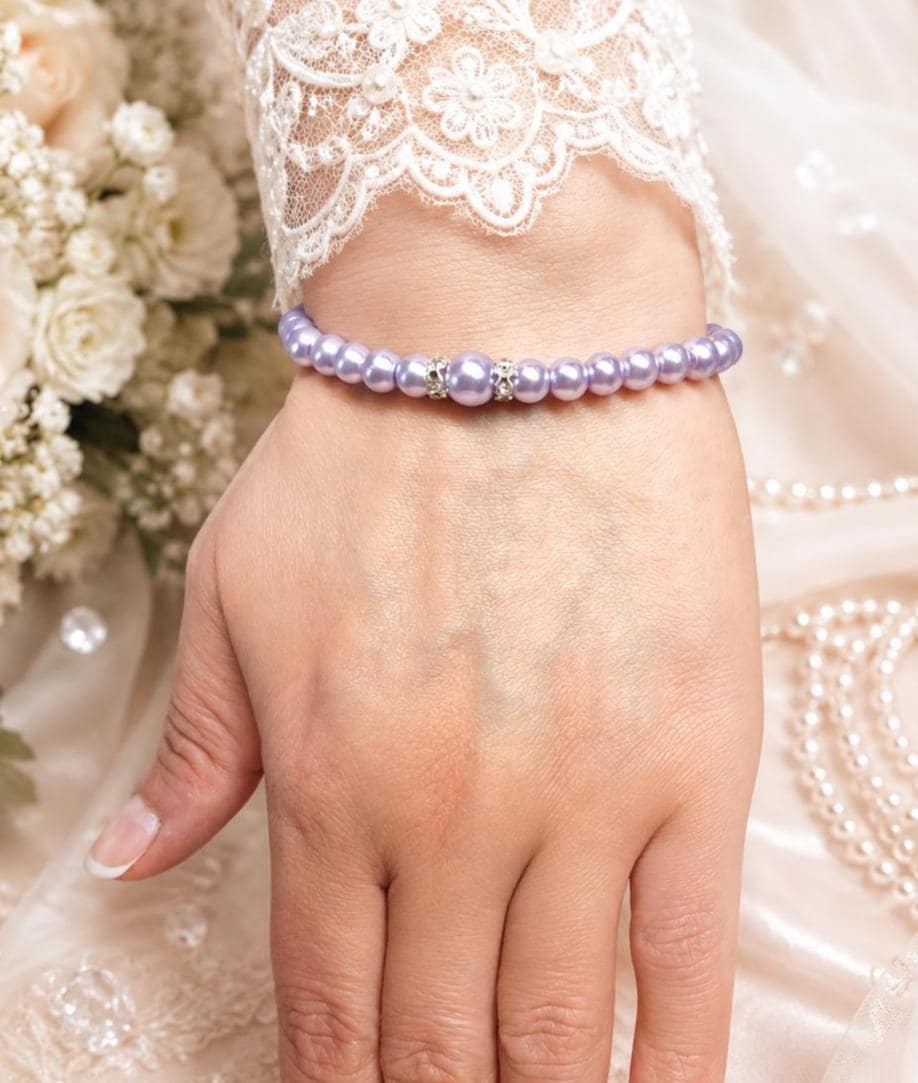 Handmade Lilak Pearl Bracelet – Silver Plated Rhinestone Spacers