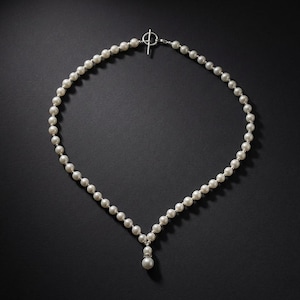 Elegant Ivory Pearl Necklace, Glass Beads, Rhinestone Accents, Toggle Clasp, 45cm Length