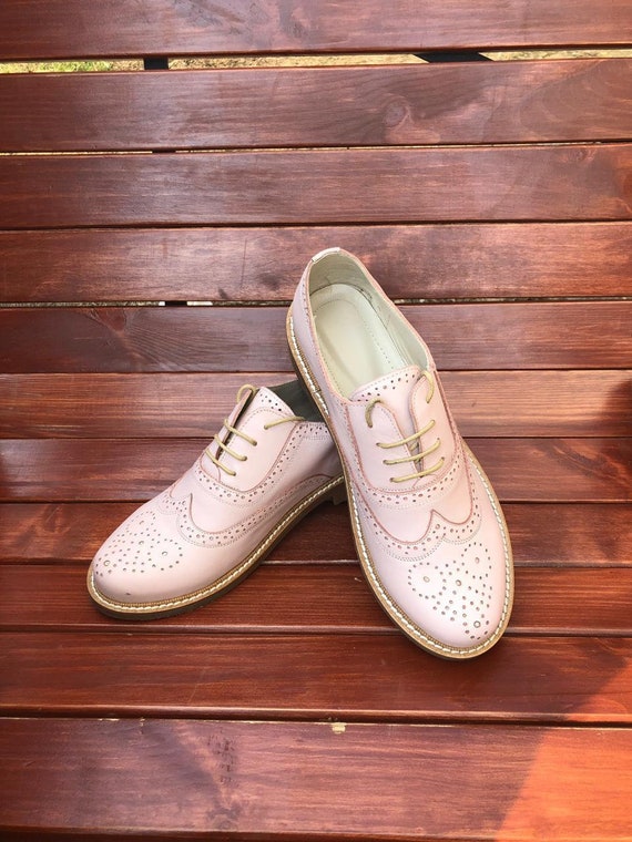 Pink leather shoes Pink oxford shoes Close shoes Handmade Etsy