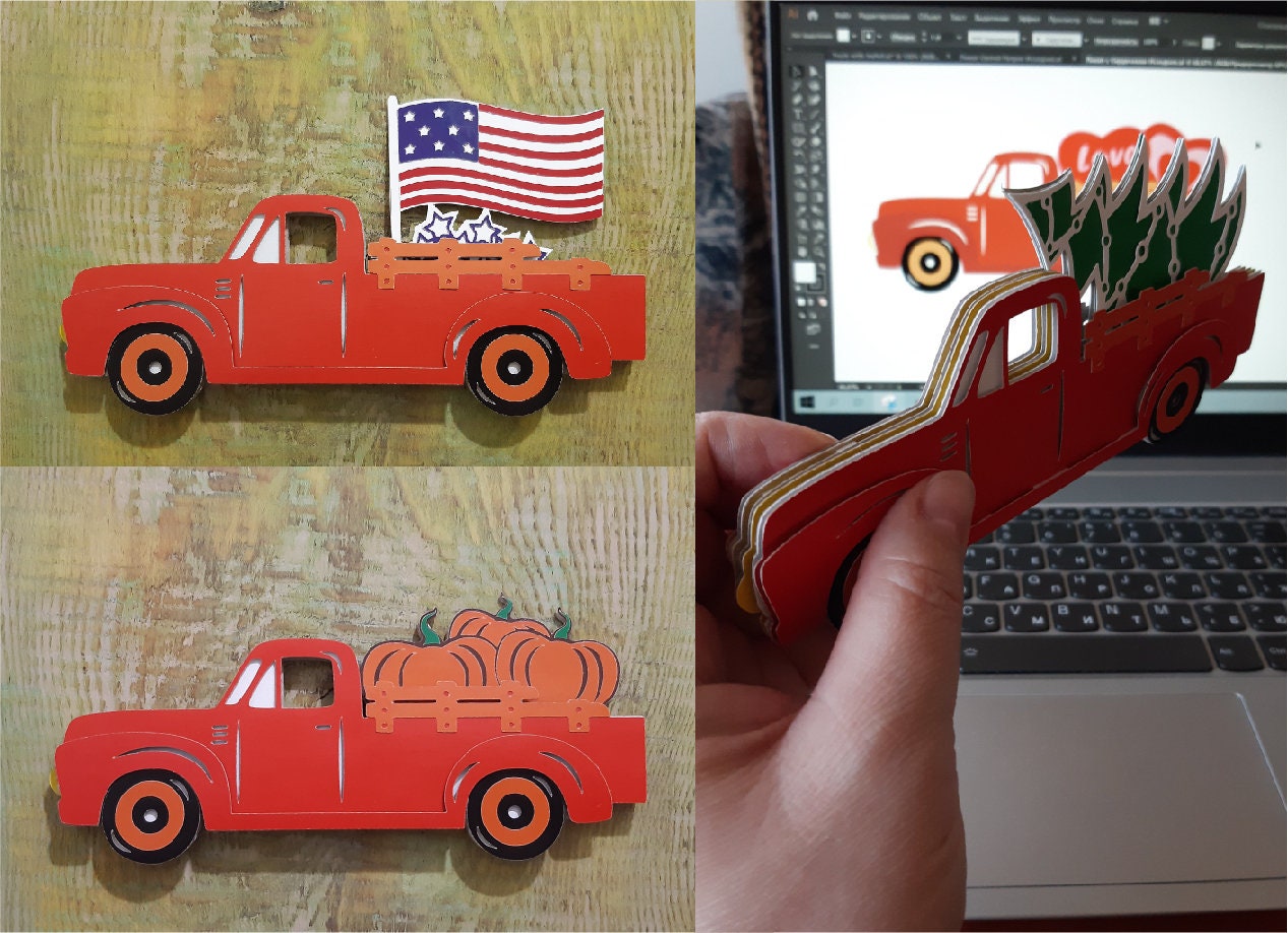 Download Layered red truck SVG with 10 interchangeable seasonal ...