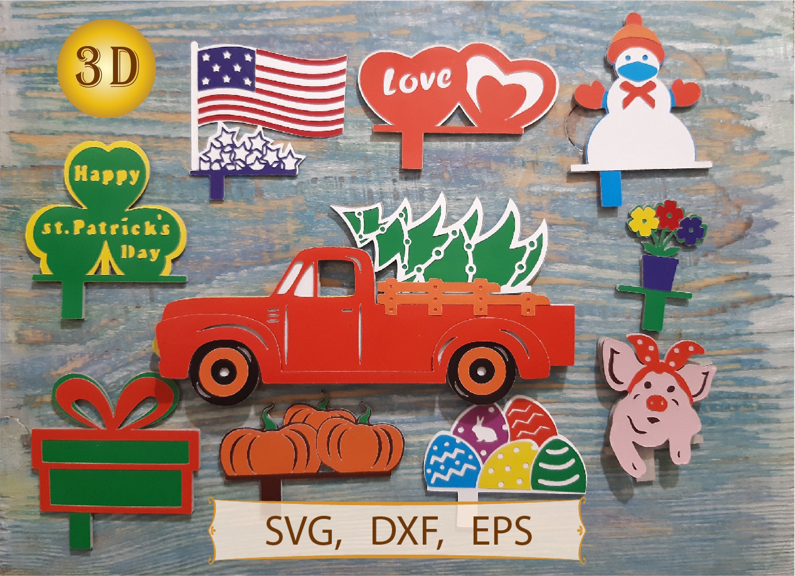 Download Layered red truck SVG with 10 interchangeable seasonal ...