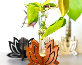 Lotus plant stand made of wood | Propagation station with test tubes | Decorative vase | Boho home accessory | Gift for plant lovers