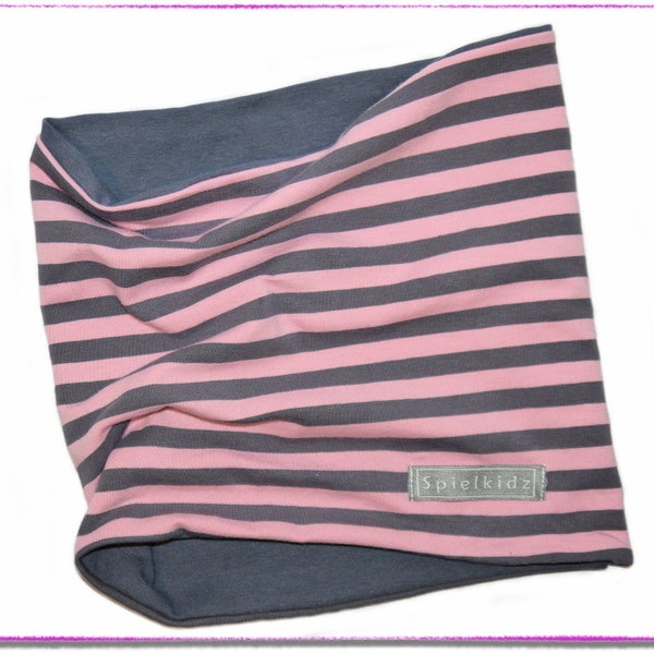 Loophole scarf for Girls Block Strips pink grey Loop-on Request with Fleece