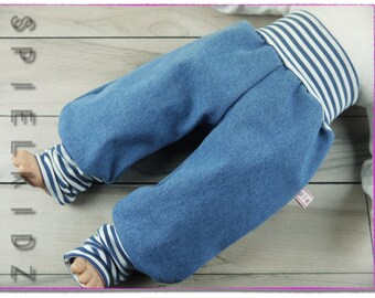 Jeans mittelblau Pumphose jeansblau weiß Babyhose