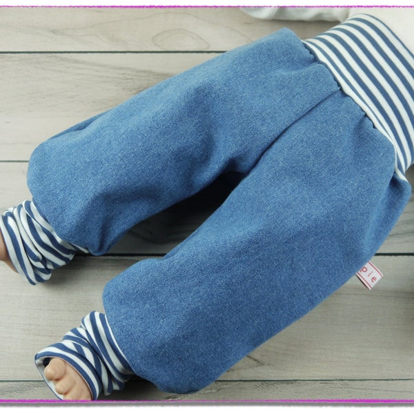 Jeans mittelblau Pumphose jeansblau weiß Babyhose