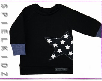 Kinder Pullover Shirt Sterne Vintage schwarz Wunscharmbündchen