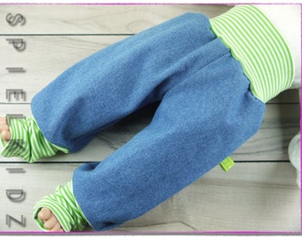 Pumphose Jeans mittelblau Mitwachshose grün weiß Kinderhose