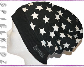 Beanie Mütze Sterne auf Schwarz KU35-56