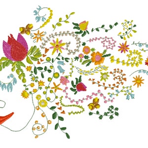 Flowers in hair machine embroidery file, floral machine embroidery design, wild flower machine embroidery design, flowers machine embroidery