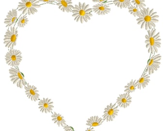 Daisy heart machine embroidery design, daisy machine embroidery, flower heart machine embroidery, heart shaped floral wreath embroidery file