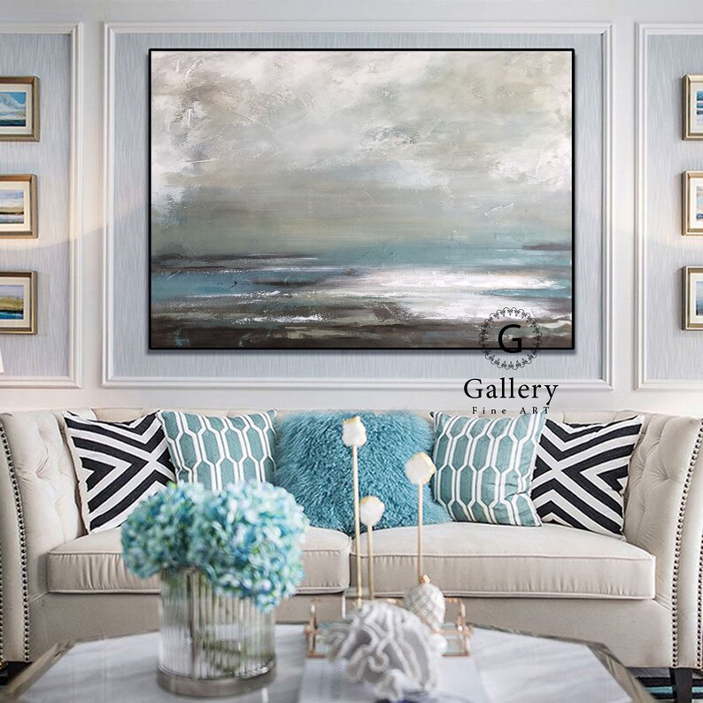 Extra Large Wall Art Landscape Abstract Painting Gray Etsy